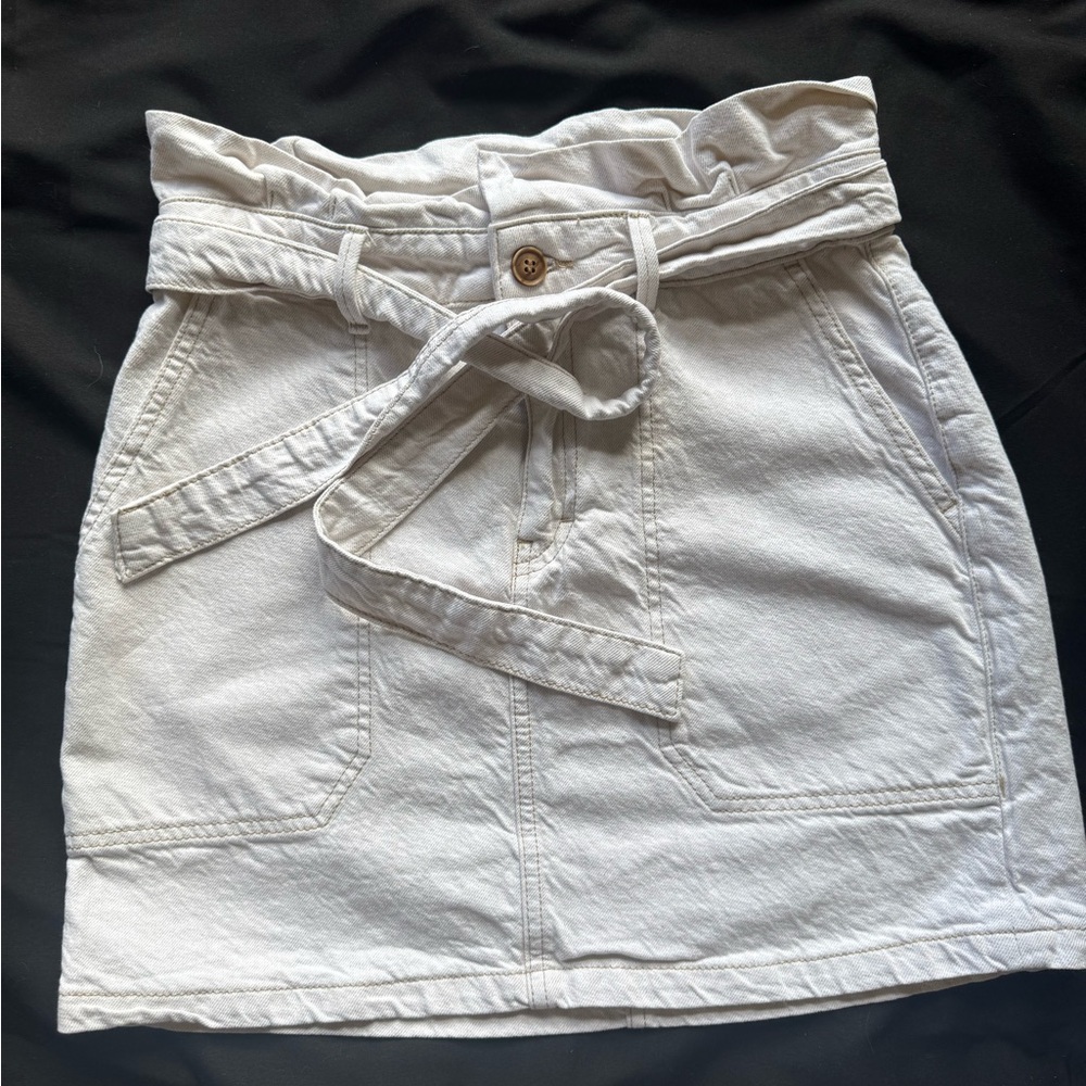Free People Paperbag Waist Mini Skirt | Beige | Belted | Size 4